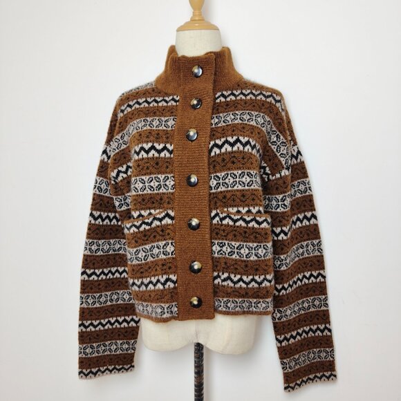 Sézane Thais Jacket Brown Jacquard Kid mohair - Picture 4 of 15